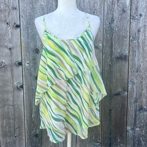 Rosemunde Copenhagen Tiered Fluttery Yellow and Green Striped Tank - Size Large